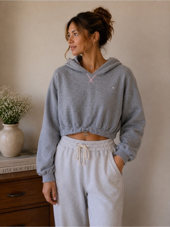 For Love And Lemons Sweaters - For Love And Lemons Josie Cropped Gray Hoodie Sweatshirt